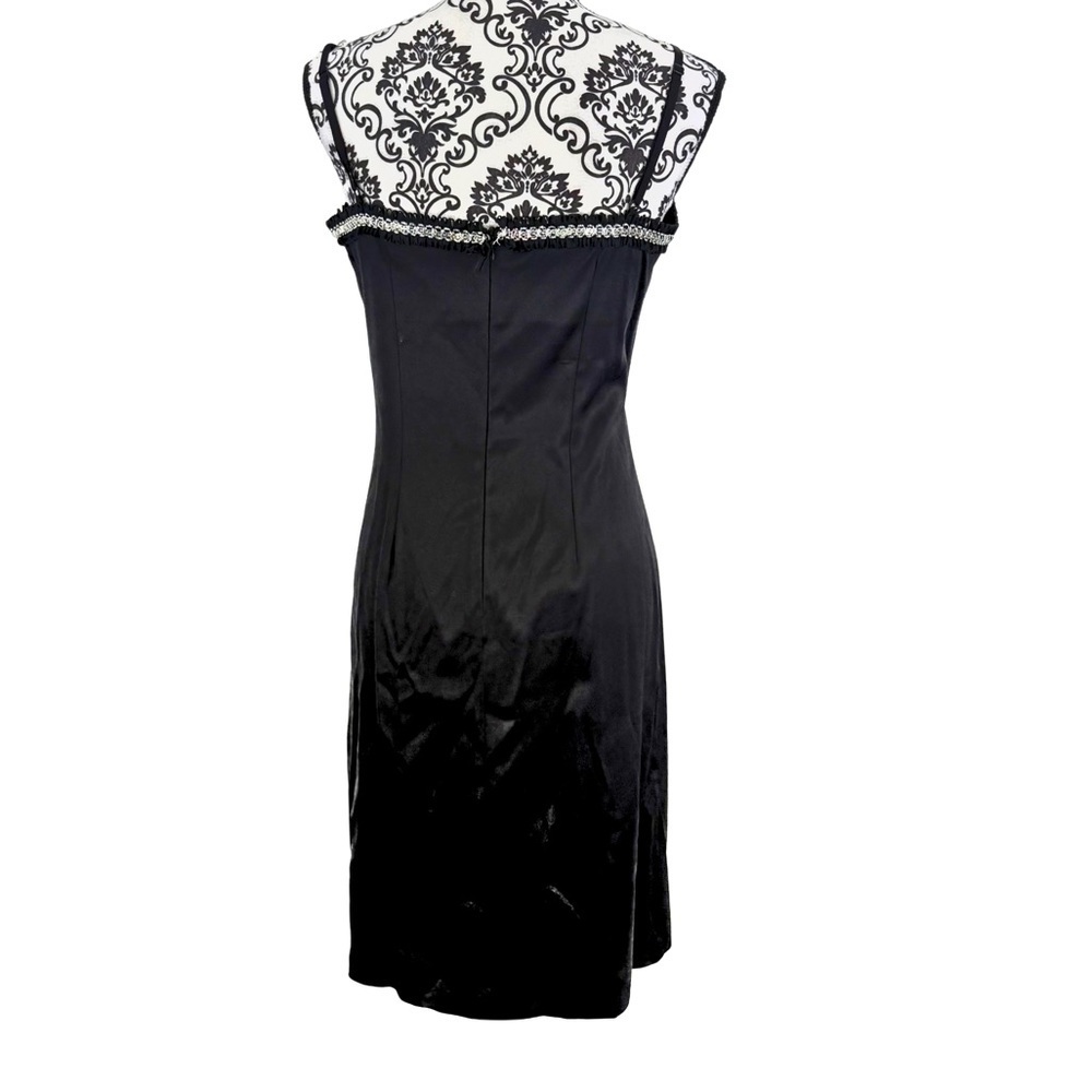 Roman Vintage Y2K 2005 Black Satin V-Sewn Waist Beaded Sweetheart Neck Dress, 42 - Picture 7 of 12